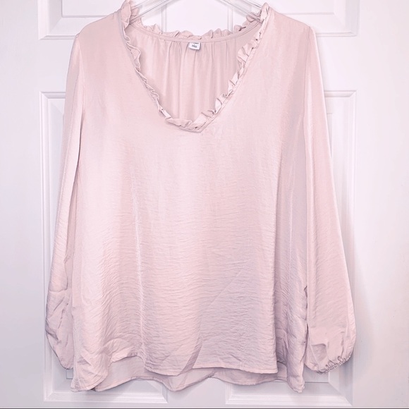 OLD Navy Ruffle Trim Satin Surplus Tunic Top SizeL - Picture 2 of 8